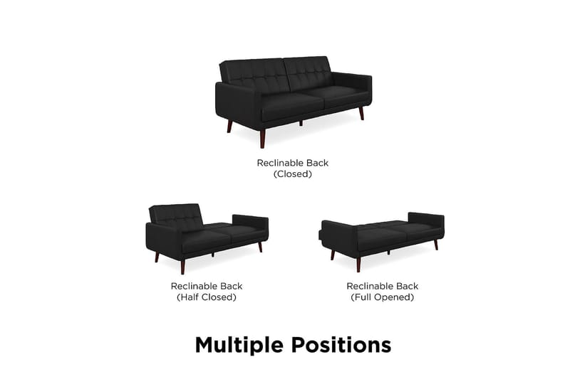 Nola 3-personers Sovesofa Kunstlæder/Sort - Dorel Home - Møbler - Sofaer - Sovesofaer - Bred sovesofa