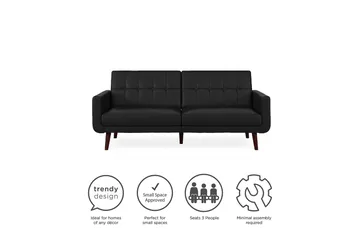 Nola 3-personers Sovesofa Kunstlæder/Sort - Dorel Home - Møbler - Sofaer - Sovesofaer - Bred sovesofa