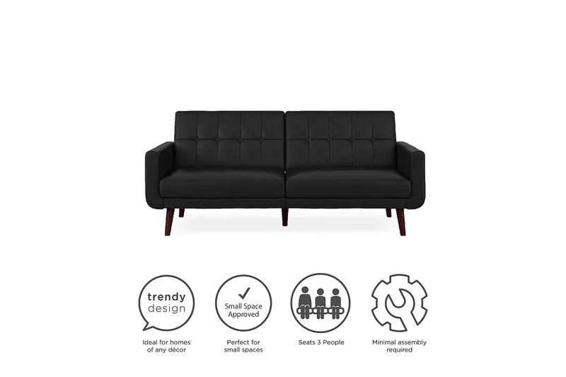 Nola 3-personers Sovesofa Kunstlæder/Sort - Dorel Home - Møbler - Sofaer - Sovesofaer - Bred sovesofa