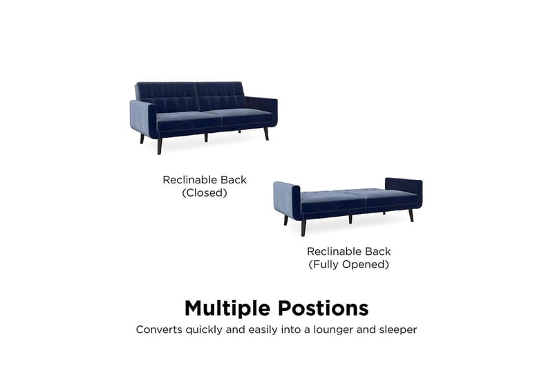 Nola 3-personers Sovesofa Velour/Blå - Dorel Home - Møbler - Sofaer - Sovesofaer - Bred sovesofa