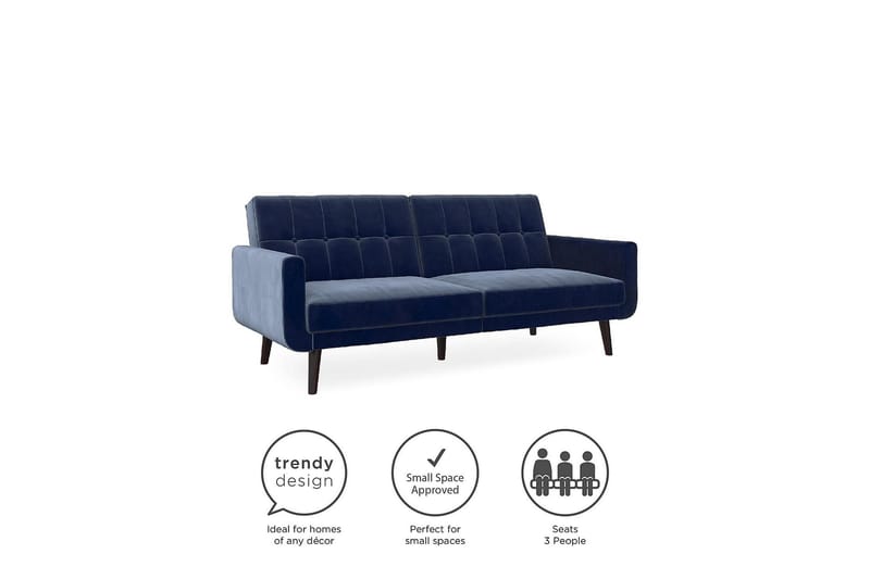 Nola 3-personers Sovesofa Velour/Blå - Dorel Home - Møbler - Sofaer - Sovesofaer - Bred sovesofa