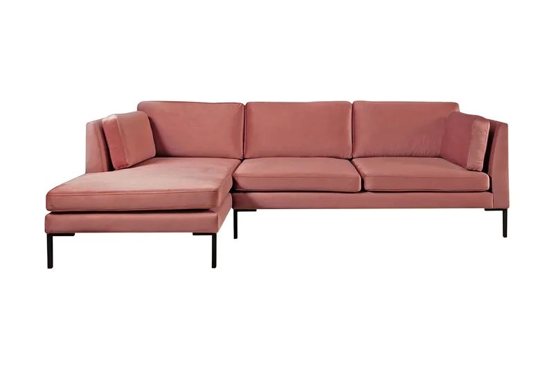 Ocean 3-personers Hjørnesovesofa Venstre med Chaiselong i Fløjl, Rosa