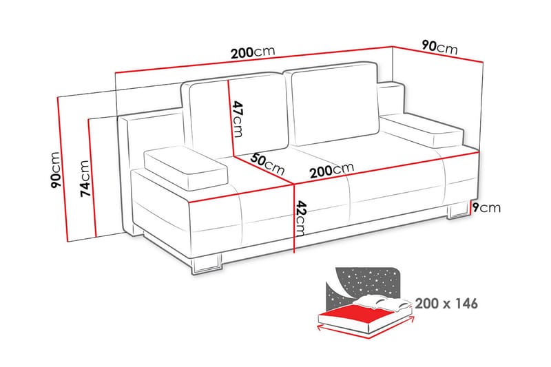 Optima Sovesofa 200x90x90 cm - Møbler - Sofaer - Sovesofaer