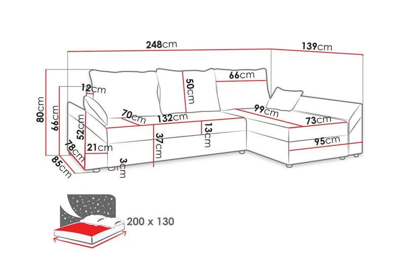 Ovadia 5-personers Sovesofa - Rød / sort - Sovesofaer - Sovesofa chaiselong - Velour sofaer