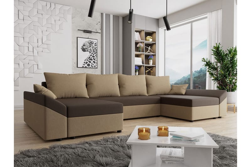 Ovadia 5-Pers. Sovesofa - Brun/Beige - Sovesofaer - Sovesofa chaiselong - Velour sofaer