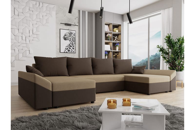 Ovadia 5-Pers. Sovesofa - Brun/Beige - Sovesofaer - Sovesofa chaiselong - Velour sofaer