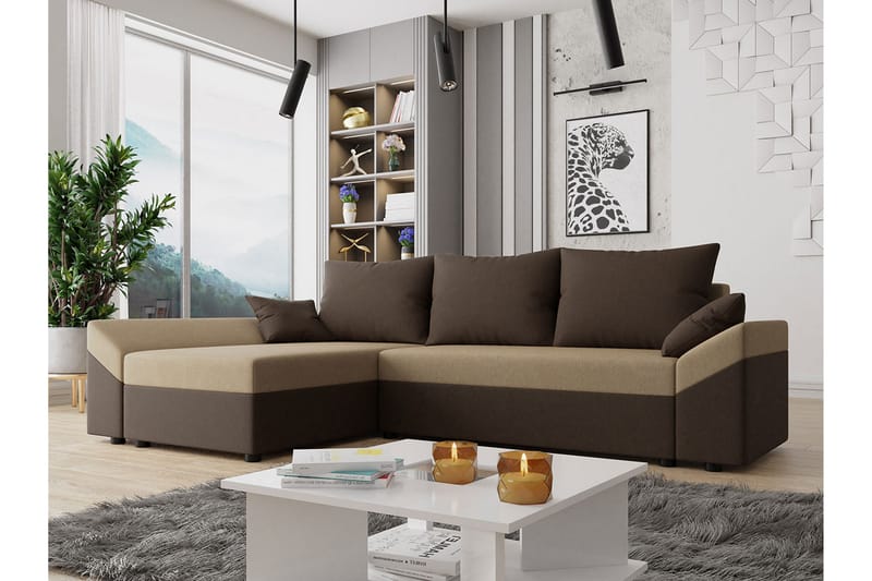 Ovadia 5-Pers. Sovesofa - Brun/Beige - Sovesofaer - Sovesofa chaiselong - Velour sofaer