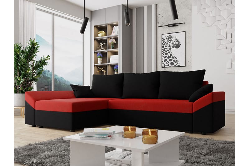 Ovadia 5-Pers. Sovesofa - Sort/Rød - Møbler - Sofaer - Sovesofaer