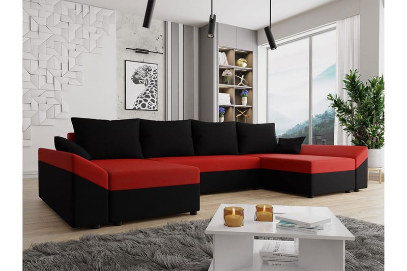 Ovadia 5-Pers. Sovesofa - Sort/Rød - Møbler - Sofaer - Sovesofaer