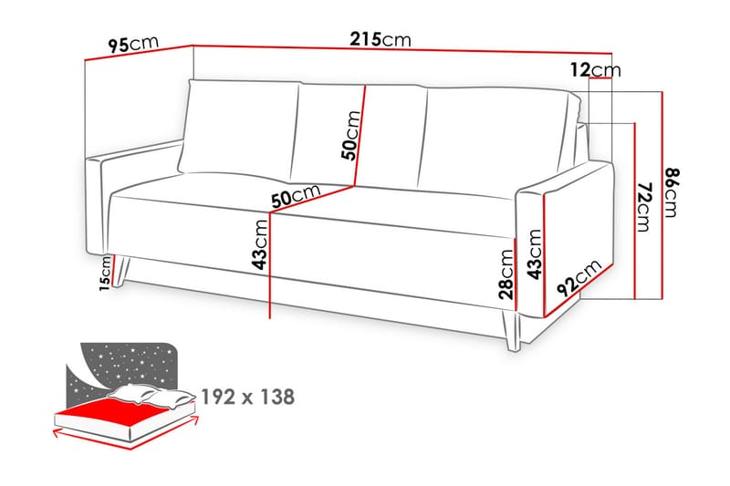 Oviedo sovesofa 215x95x86 cm - Sovesofaer - 3 personers sovesofa