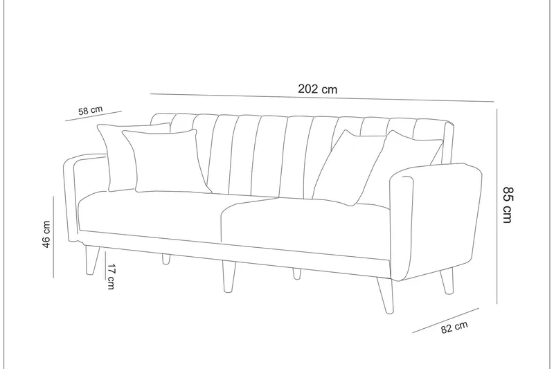 Pattyn Sovesofa i Stof med Træben - Grå - Møbler - Sofaer - Sovesofaer