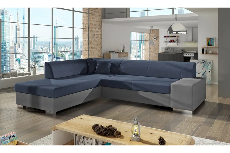Pavone sovesofa med chaiselong, Blå / grå