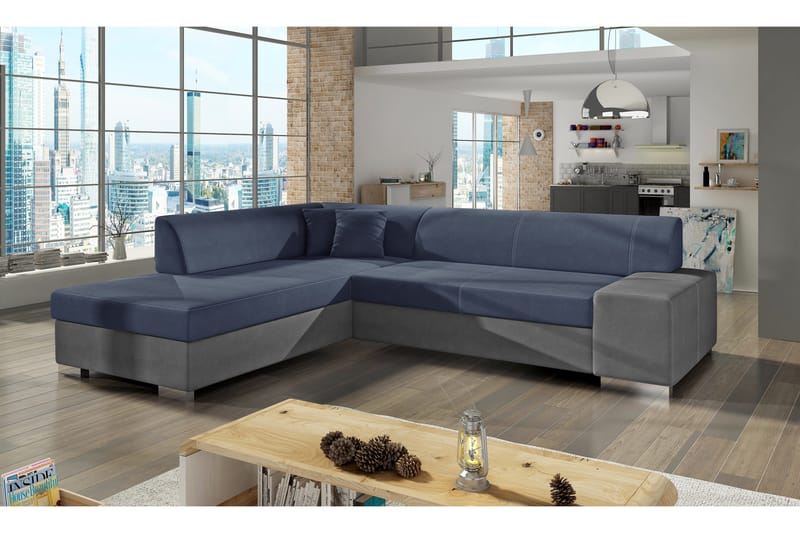 Pavone sovesofa med chaiselong - Blå / grå - Møbler - Sofaer - Sovesofaer