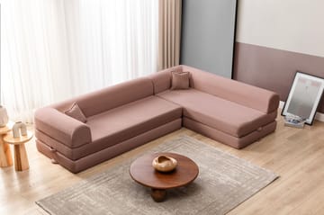 Pento L-formet Hjørnesovesofa 190x280 cm i Plys og Tekstil - Lyserød - Møbler - Sofaer - Sovesofaer