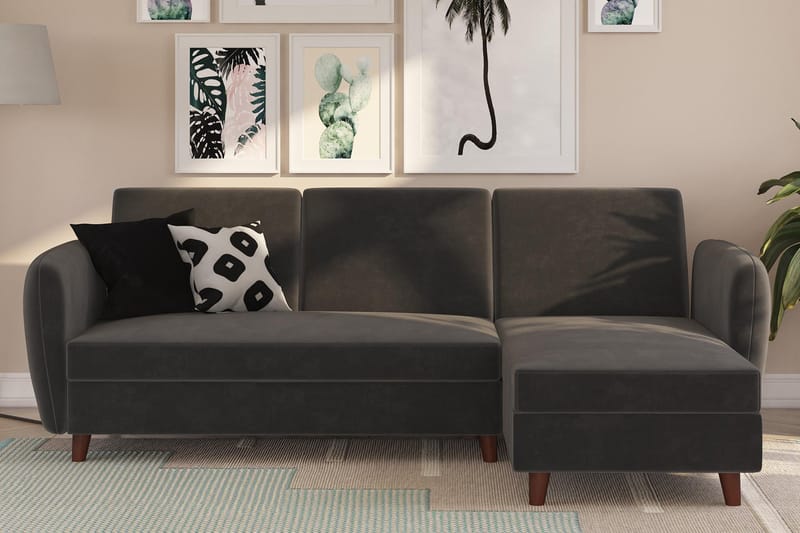 Perry 3-personers Chaiselongsovesofa Justerbar Velour/Grå/Tr - Novogratz - Møbler - Sofaer - Sovesofaer