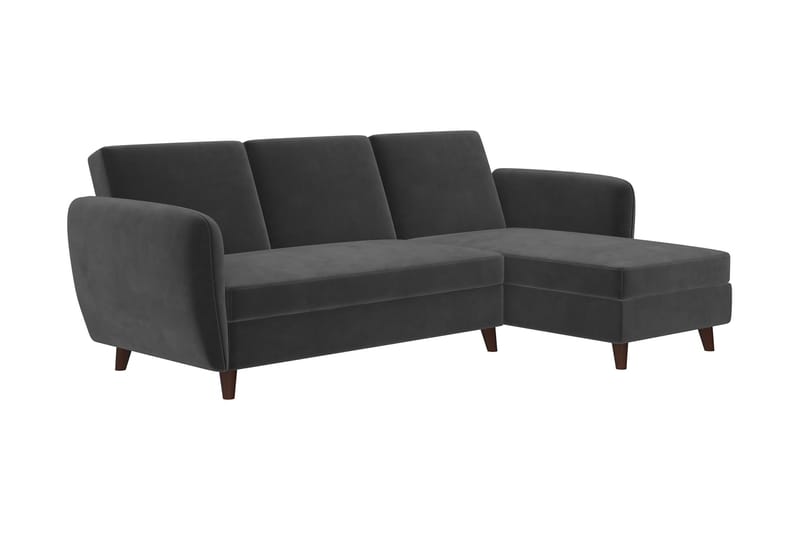 Perry 3-personers Chaiselongsovesofa Justerbar Velour/Grå/Tr - Novogratz - Møbler - Sofaer - Sovesofaer