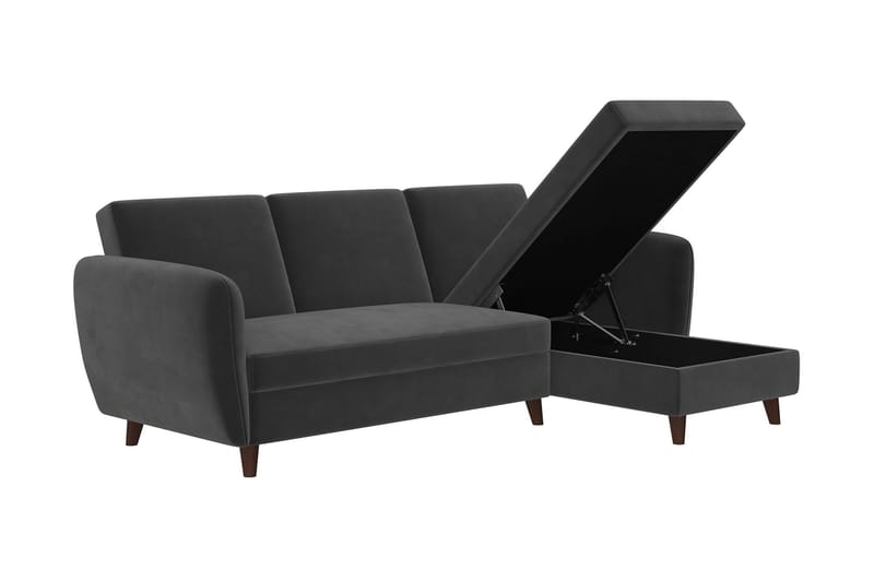 Perry 3-personers Chaiselongsovesofa Justerbar Velour/Grå/Tr - Novogratz - Møbler - Sofaer - Sovesofaer