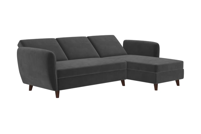 Perry 3-personers Chaiselongsovesofa Justerbar Velour/Grå/Tr - Novogratz - Møbler - Sofaer - Sovesofaer