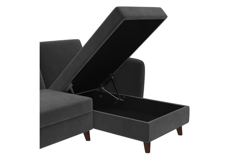 Perry 3-personers Chaiselongsovesofa Justerbar Velour/Grå/Tr - Novogratz - Møbler - Sofaer - Sovesofaer