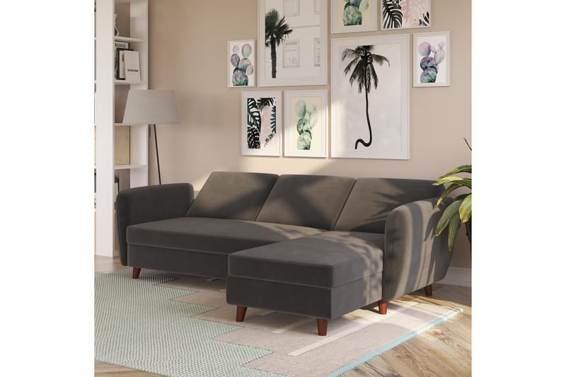 Perry 3-personers Chaiselongsovesofa Justerbar Velour/Grå/Tr - Novogratz - Møbler - Sofaer - Sovesofaer