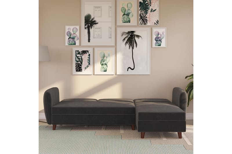 Perry 3-personers Chaiselongsovesofa Justerbar Velour/Grå/Tr - Novogratz - Møbler - Sofaer - Sovesofaer