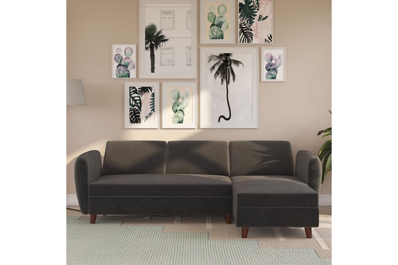 Perry 3-personers Chaiselongsovesofa Justerbar Velour/Grå/Tr - Novogratz - Møbler - Sofaer - Sovesofaer