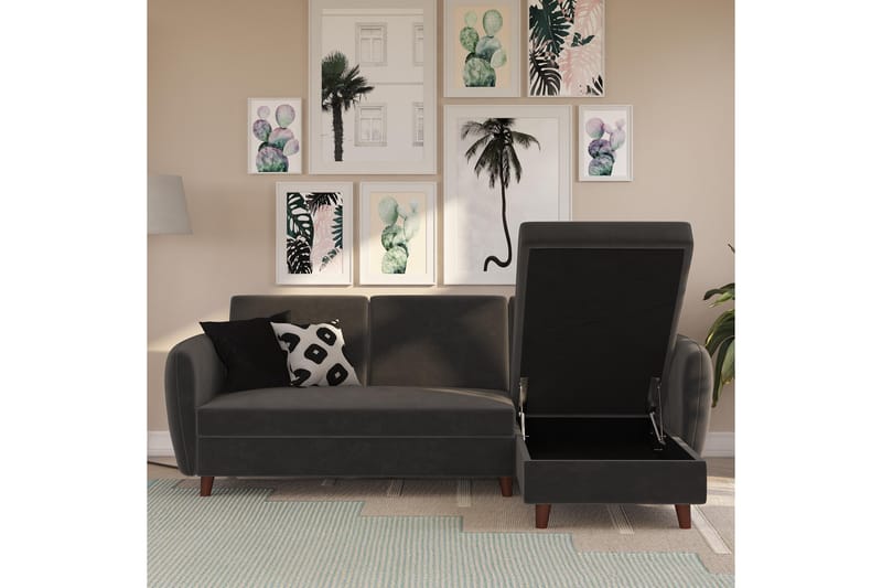 Perry 3-personers Chaiselongsovesofa Justerbar Velour/Grå/Tr - Novogratz - Møbler - Sofaer - Sovesofaer