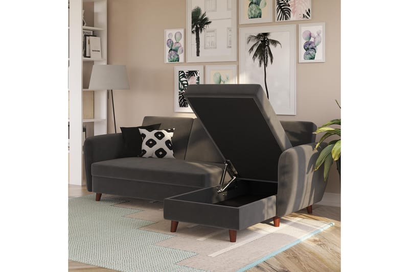 Perry 3-personers Chaiselongsovesofa Justerbar Velour/Grå/Tr - Novogratz - Møbler - Sofaer - Sovesofaer