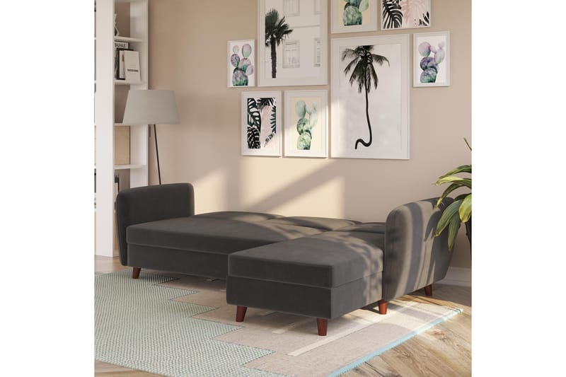 Perry 3-personers Chaiselongsovesofa Justerbar Velour/Grå/Tr - Novogratz - Møbler - Sofaer - Sovesofaer