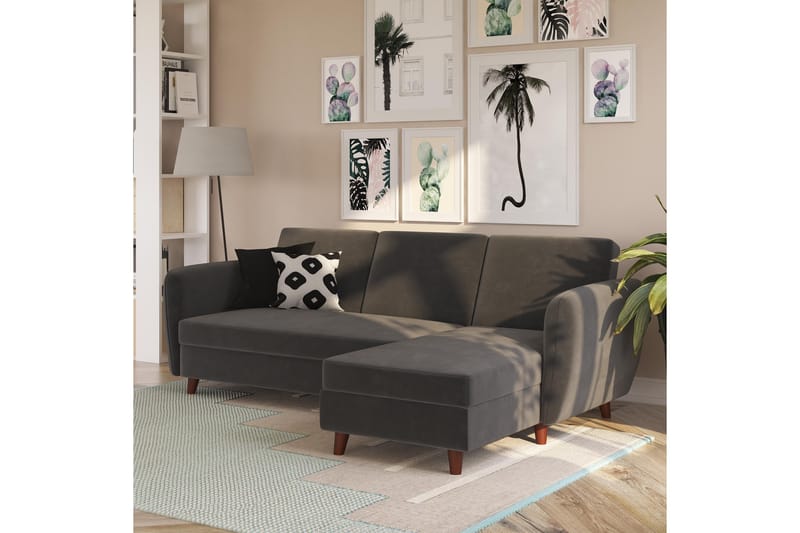 Perry 3-personers Chaiselongsovesofa Justerbar Velour/Grå/Tr - Novogratz - Møbler - Sofaer - Sovesofaer