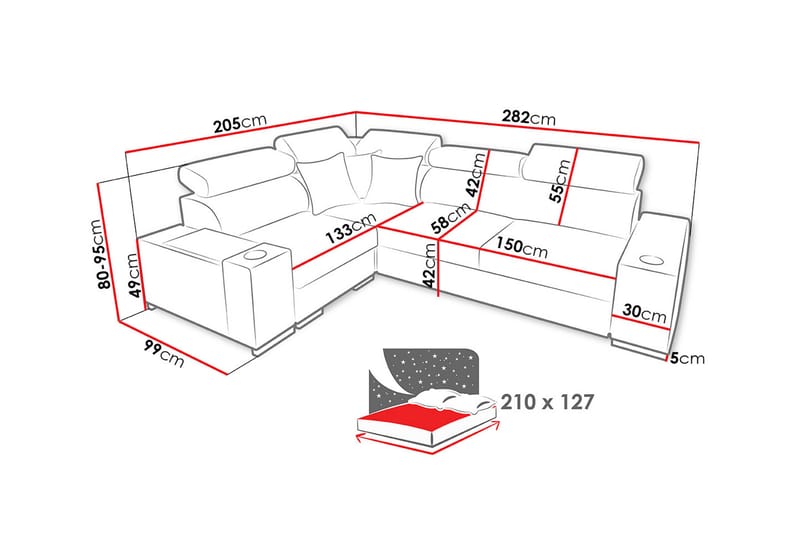 Perseo Sovesofa med diva 282x205x95 cm - Sovesofaer - Sovesofa chaiselong