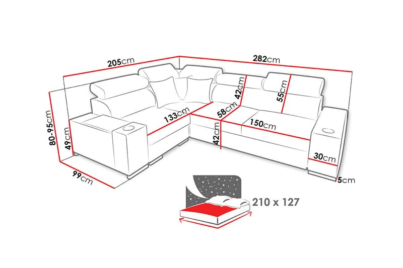 Perseo Sovesofa med diva 282x205x95 cm - Møbler - Sofaer - Sovesofaer