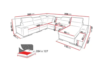 Perseo Sovesofa med diva 358x282x95 cm - Møbler - Sofaer - Sovesofaer