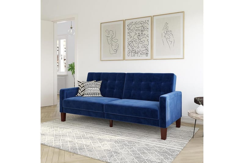 Porter 2-personers Sovesofa Velour/Blå - Dorel Home - Møbler - Sofaer - Sovesofaer - Bred sovesofa