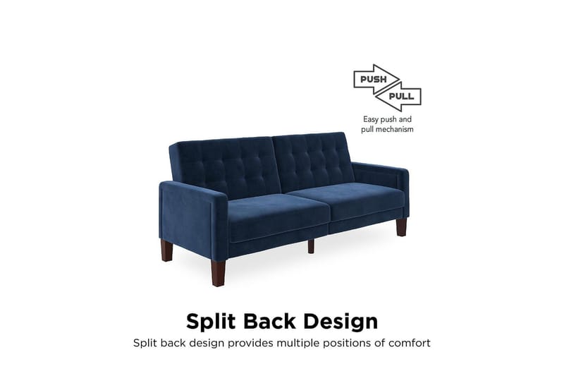 Porter 2-personers Sovesofa Velour/Blå - Dorel Home - Møbler - Sofaer - Sovesofaer - Bred sovesofa