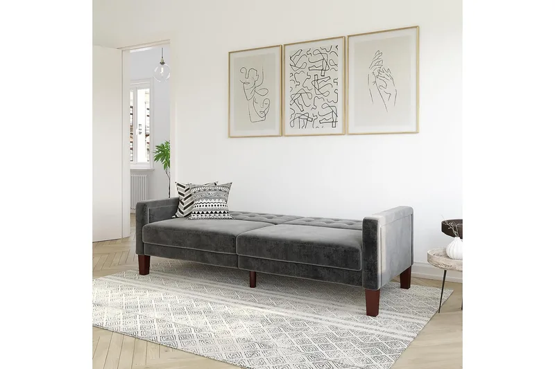 Porter 2-personers Sovesofa Velour/Grå - Dorel Home - Møbler - Sofaer - Sovesofaer - Bred sovesofa