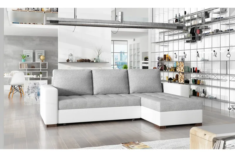 Potes sovesofa med divan, Grå / hvid