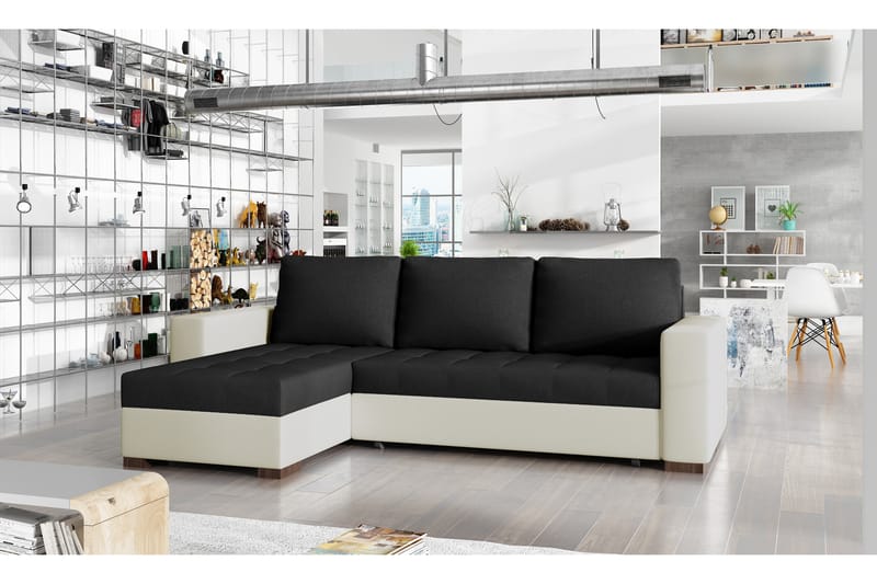 Potes sovesofa med divan - Sort / Beige - Sovesofaer - Sovesofa chaiselong