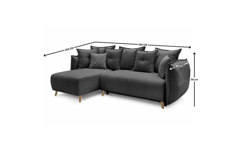 Puffin Sovesofa med divan 3-personers - Antracit - Møbler - Sofaer - Sovesofaer