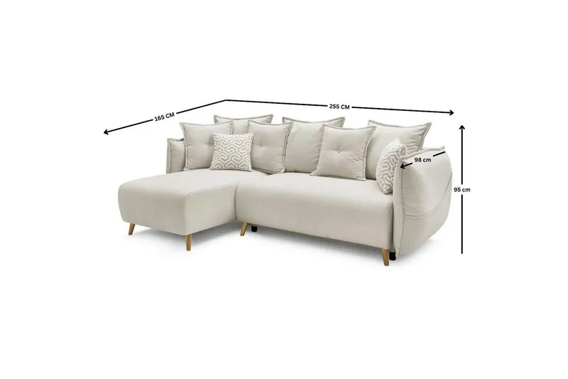 Puffin Sovesofa med divan 3-personers - Cremehvid - Møbler - Sofaer - Sovesofaer