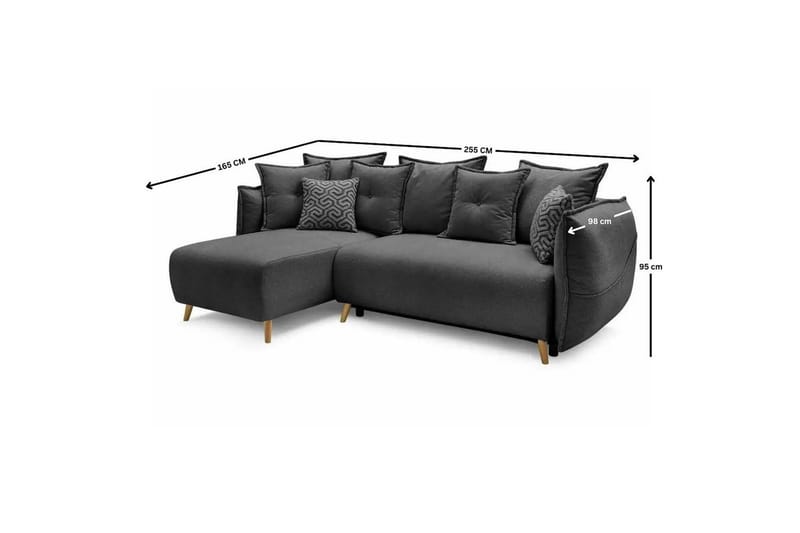 Puffin Sovesofa med divan 3-personers - Antracit - Møbler - Sofaer - Sovesofaer