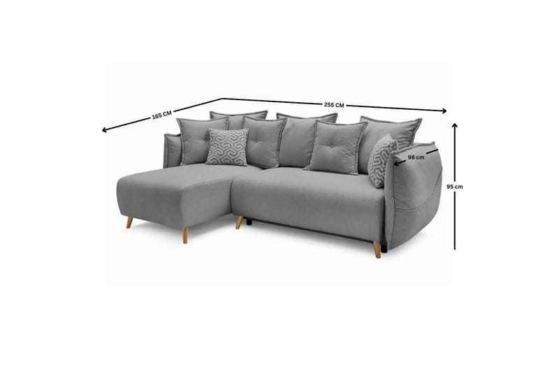 Puffin Sovesofa med divan 3-personers - Grå - Møbler - Sofaer - Sovesofaer