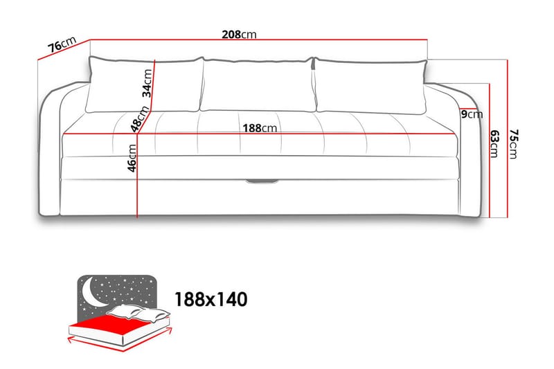 Rafal sovesofa 208x76x75 cm - Sovesofaer - 3 personers sovesofa