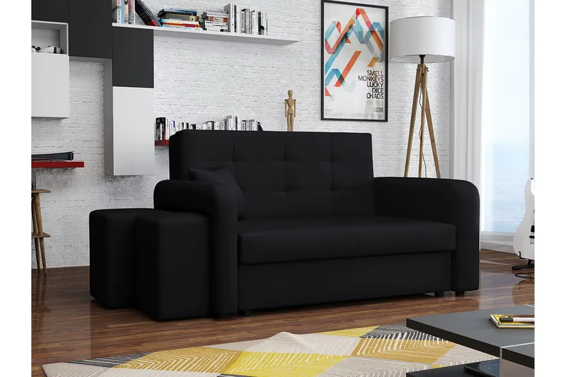 Ramdalen 2-Pers. Sovesofa Venstre - Velour/Sort - Møbler - Sofaer - Sovesofaer