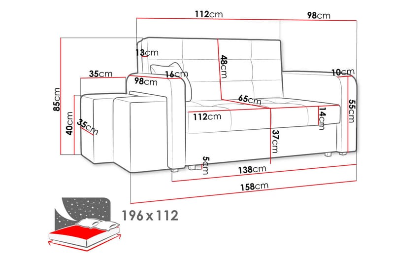 Ramdalen 2-Pers. Sovesofa Venstre - Velour/Sort - Møbler - Sofaer - Sovesofaer
