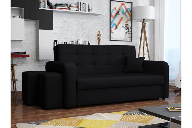 Ramdalen 3-Pers. Sovesofa Venstre - Velour/Sort - Møbler - Sofaer - Sovesofaer