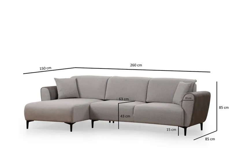 Rebelo 3-personers Venstrevendt L-formet Sovesofa 85x220 cm i Bouclé - Grå - Møbler - Sofaer - Sovesofaer