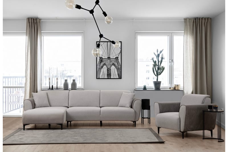 Rebelo 3-personers Venstrevendt L-formet Sovesofa 85x220 cm i Bouclé - Grå - Møbler - Sofaer - Sovesofaer
