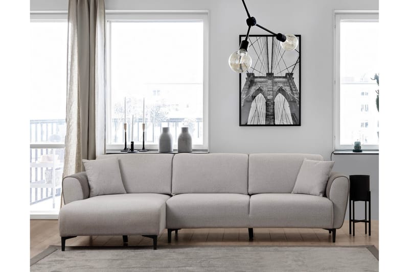 Rebelo 3-personers Venstrevendt L-formet Sovesofa 85x220 cm i Bouclé - Grå - Møbler - Sofaer - Sovesofaer