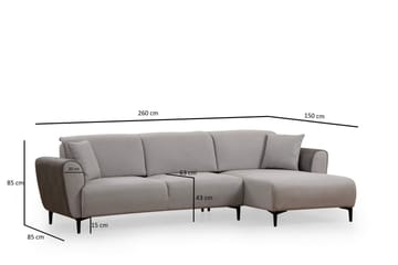 Rebelo Sovesofa med chaiselong - Grå - Møbler - Sofaer - Sovesofaer